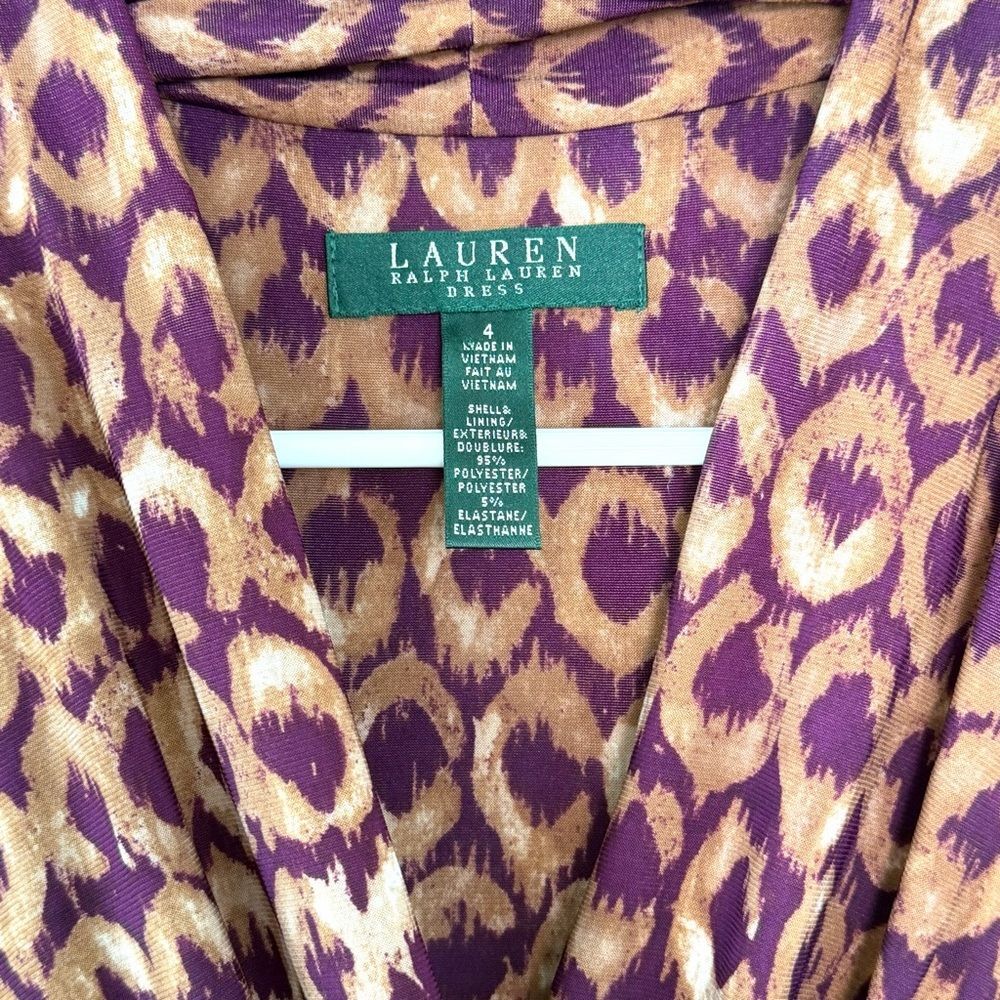 Lauren Ralph Lauren Faux Wrap Midi Dress Leopard Print Purple and Brown Size 4 - Picture 3 of 9